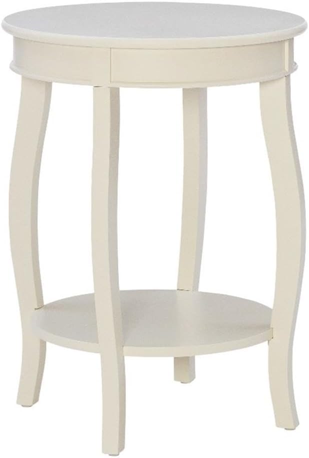 Pemberly Row Contemporary Wood Accent End Table, 18.5' W x 18.5' D x 24' H, Timber and MDF, Off White Finish, Round Shelves with Storage, Cabriole Tapered Legs, Living Room or Bedroom Use