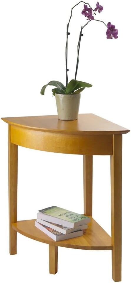 Furnifact Corner Desk/Table, Triangle Shape, Single Lower Shelf, Solid Wood, Space Saver, Honey Gold Finish, Compact