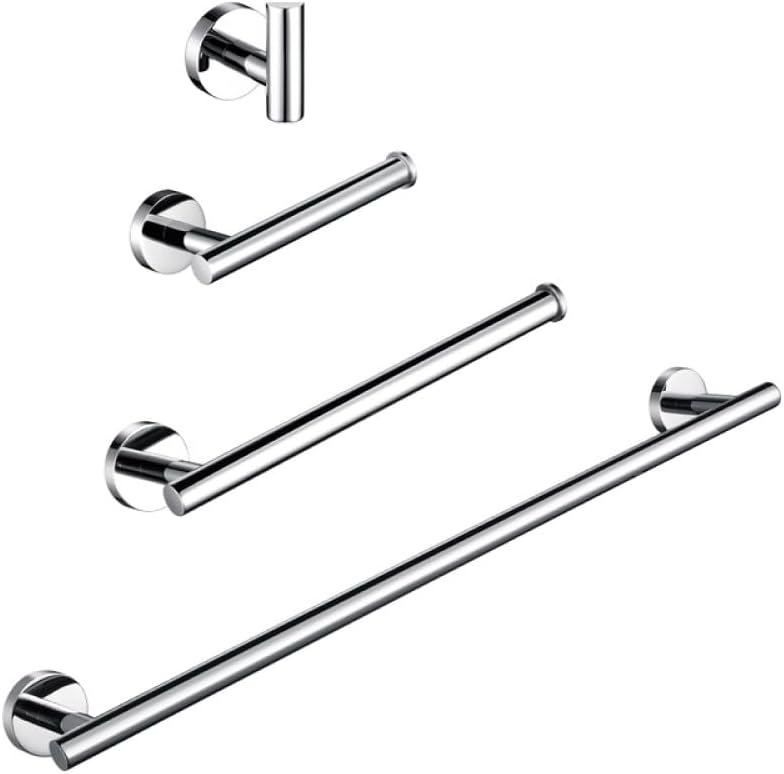 Bathroom Accessories Kit Chrome Stainless Steel Black Gold Round Wall Mounted Hand Towel Bar Toilet Paper Holder Robe Hooks,PC,4 Piece Set