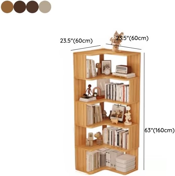 LITFAD Modern Vertical Corner Bookshelf Solid Wood Floor Bookcase with Shelves & Open Back Design Living Room Storage Shelves - White 24' L x 24' W x 63' H