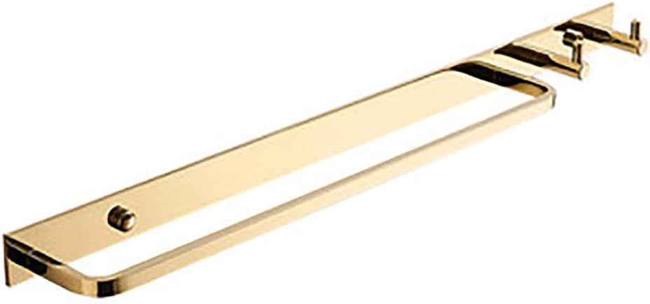 Towel Bar Rail with 2 Hooks Heavy Duty Brass Bathroom Rack Wall Mounted Holder Double Rod Storage for Kitchen Toilet,Black Gold