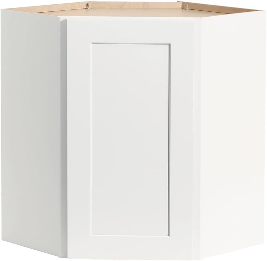 Shaker Style Diagonal Corner Wall Cabinet by Solid Wood with Shelves,Free-Standing Corner Storage Cabinet for Kitchen and Living Room(24' W×12' D×36' H)