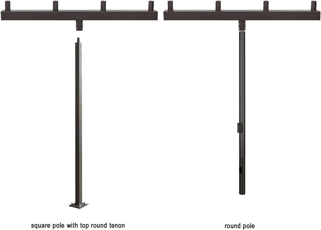 180° Low Profile Bullhorn Bracket with 4 in-Line Arms – 2-3/8' Tenon Adapter Outdoor Light Pole Cross Bar for Slip Fitter LED Shoebox, Parking Lot, Street Lights, Heavy-Duty Steel, Dark Bronze Finish