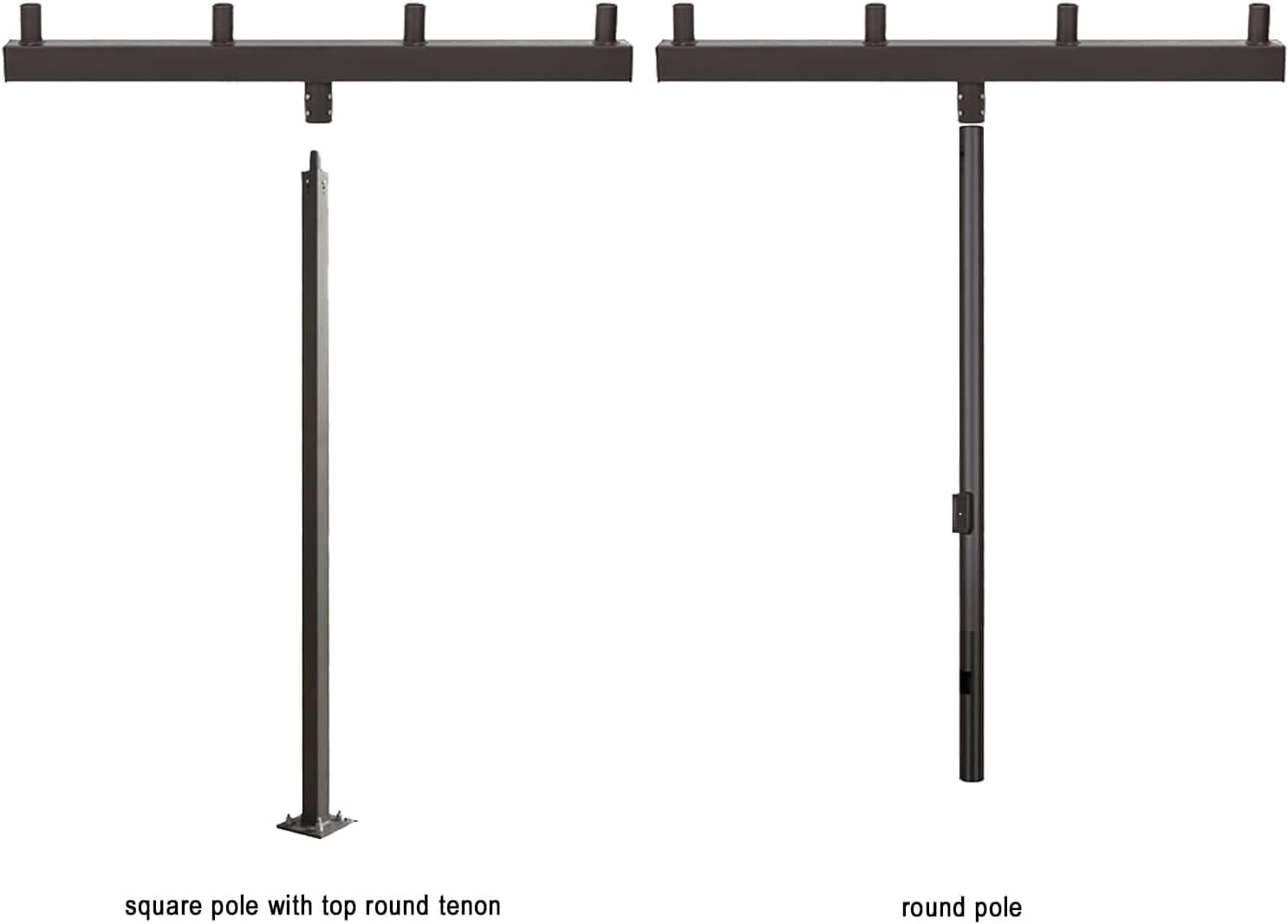 180° Low Profile Bullhorn Bracket with 4 in-Line Arms – 2-3/8' Tenon Adapter Outdoor Light Pole Cross Bar for Slip Fitter LED Shoebox, Parking Lot, Street Lights, Heavy-Duty Steel, Dark Bronze Finish