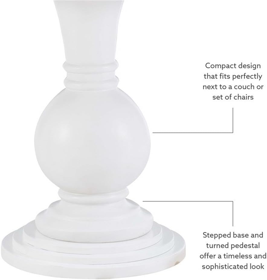 MAKLAINE Round Accent Table, 26.5 in Height, White Wood Finish, Pedestal Base, Stepped Design, Compact Living Room or Bathroom Side Table, Spacious 26.25 in Top, Supports Up to 50 lbs