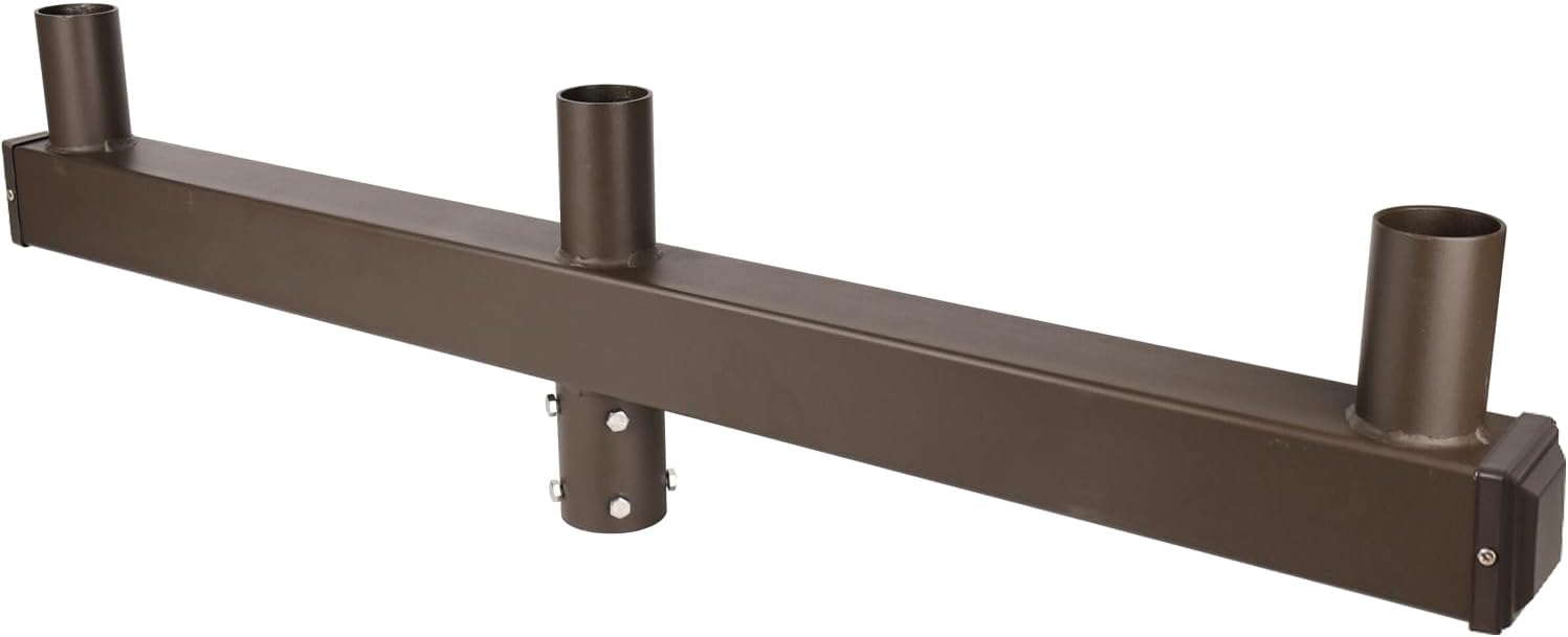 180 Degree Low Profile Bullhorn with 3 Arms, 180 Degree Vertical Tenon Bullhorn Bracket for 3 Lights, 2-3/8 in Slip Fitter Light Mounting for Parking Lot Pole Bracket Dark Bronze Heavy Steel