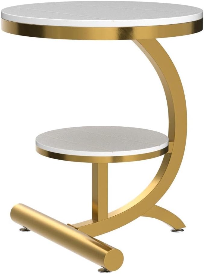 Luxury Marble End Table Decor & More Round Coffee Table with Storage Shelf for Home & Living Room |Gold Coffee Table|Outdoor & Indoor Furniture(Color : Gold+White, Size : Double Layer)