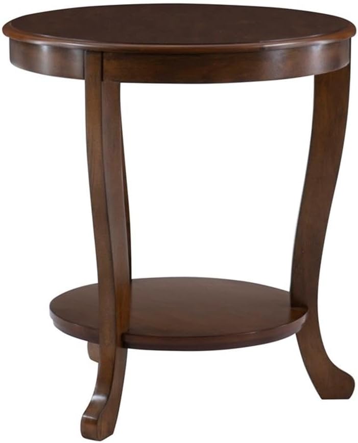 Pemberly Row Round Transitional Wood Side Table, Hazelnut Brown Finish, 22' W x 22' D x 24' H, MDF Acacia Oak Construction, Lower Shelf for Storage, Accent Table for Living Room or Bedroom Use