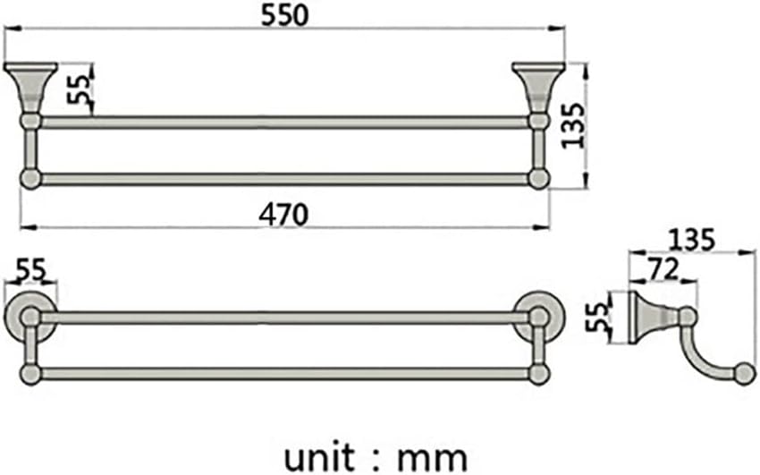 LSLYTQ Double Towel Bar, Black Brushed Chrome Antique White Gold Bronze Brass Wall Mounted Kitchen Bathroom Towel Holder Rack Rails