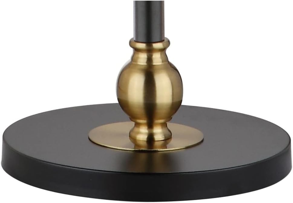 JONATHAN Y 61' Black/Brass Gold Metal LED End Table Floor Lamp, Modern Contemporary Iron Standing Lamp with White Linen Drum Shade for Living Room, LED Bulb Included JYL3002A