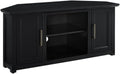 Pemberly Row Contemporary 48' Rustic Wood Corner TV Stand, Black Finish, Fits TVs Up to 50', Adjustable Shelves, Open Center Storage, Cable Management, Modern Farmhouse Style for Living Room Use