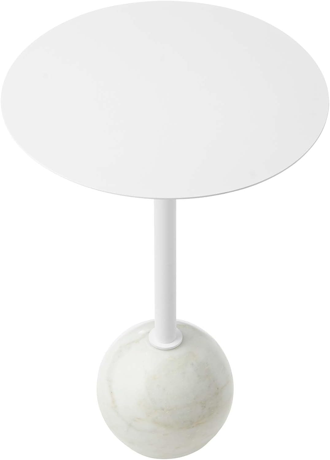 Modway EEI-6606-WHI-WHI Aliza Round White Marble Side Table, White White