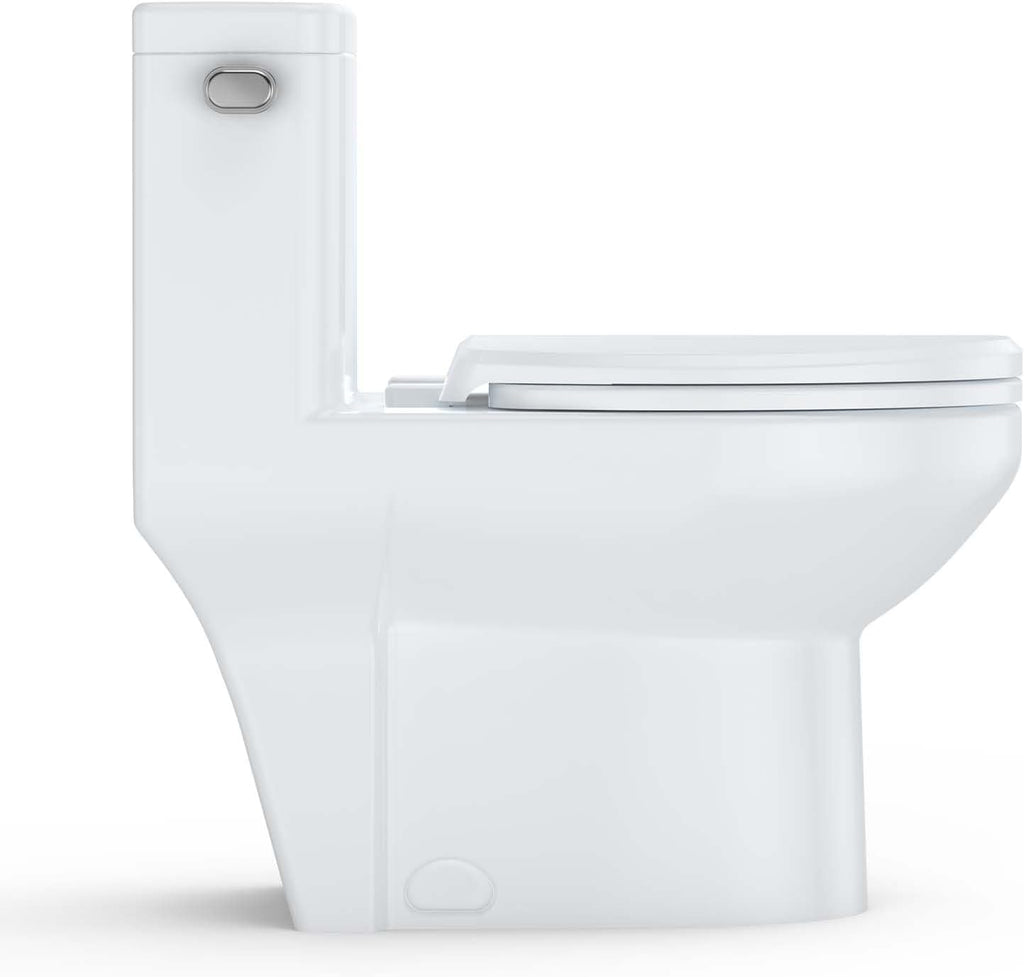 One Piece Toilet, Elongated Ceramic Toilet with Side Push Button 4.8L Flush & Soft Close V-Cover, White