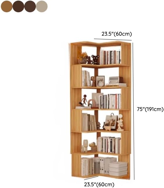 LITFAD Modern Vertical Corner Bookshelf Solid Wood Floor Bookcase with Shelves & Open Back Design Living Room Storage Shelves - White 24' L x 24' W x 75' H