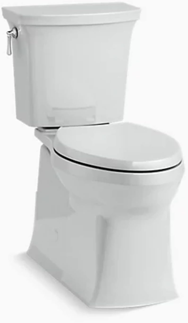 KOHLER 3814-95 Corbelle Comfort Height two-piece elongated 1.28 gpf toilet with skirted trapway and Revolution 360 swirl flushing technology and left-hand trip lever, Ice Grey