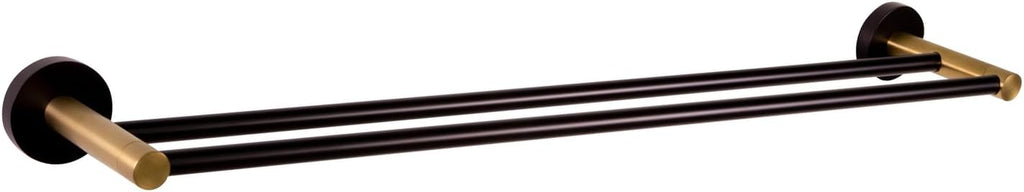 HomeStock Double Towel Bar 24 Inch - Matte Black & Gold Bathroom Hardware