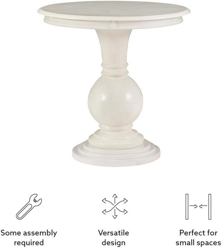 MAKLAINE Round Wood Accent Table, 26.5' High, Cream Finish, Pedestal Base, Compact Design, Hardwood Veneers, Sophisticated Style, Living Room Side Table or Extra Surface for Entertaining