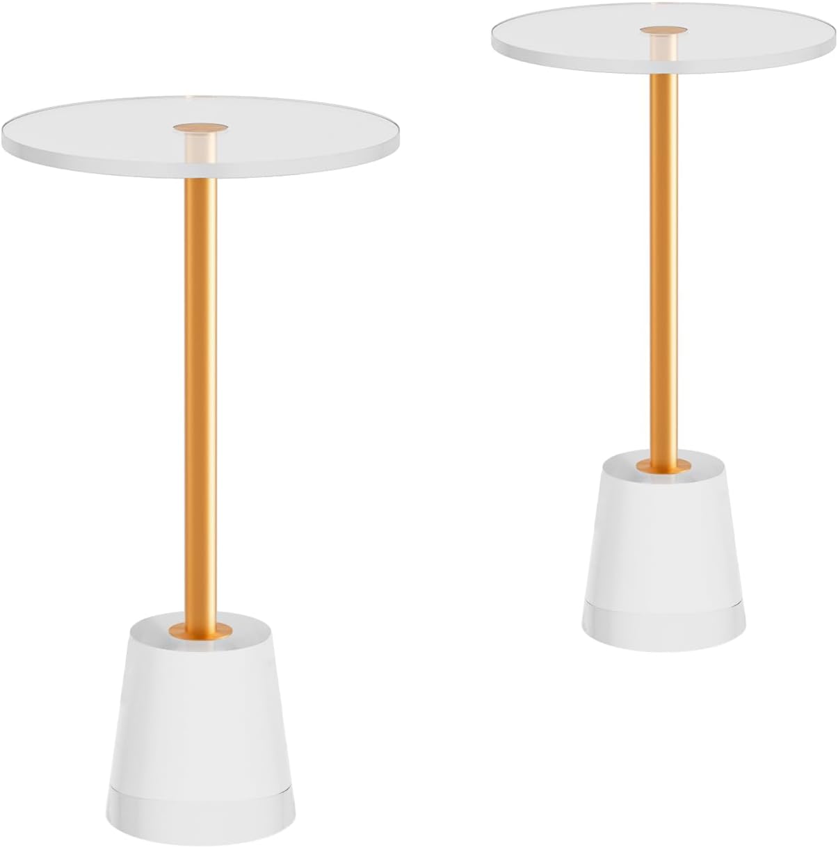 Acrylic End Table Set of 2, Acrylic Drink Table with Brushed Brass Metal, Clear Nightstand with Metal Support Base for Office Living Room, Bedroom, Easy Assembly, 12' D * 12' W * 22' H