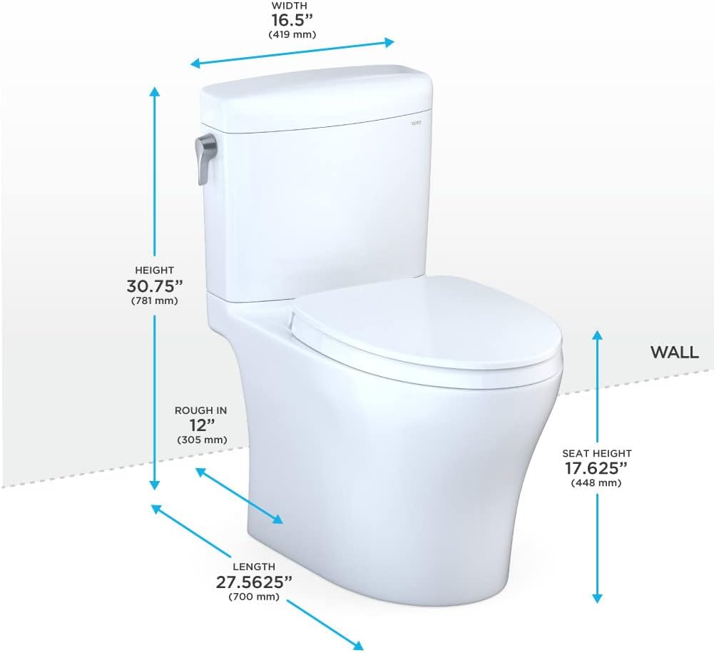 TOTO® Aquia IV® Cube Two-Piece Elongated Dual Flush 1.28 and 0.9 GPF Universal Height Toilet with CEFIONTECT®, WASHLET®+ Ready, Cotton White - MS436124CEMFGN#01