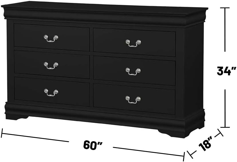 Acme Louis Philippe III Wooden 6-Drawer Dresser in Black