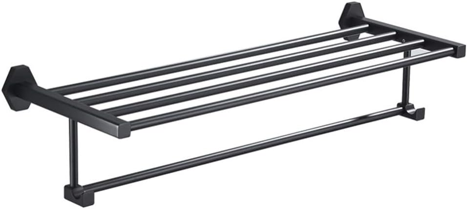 Bath Towel Bars Bath Towel Rack, Bathroom Perforated Black Brass Rack, Bathroom Hardware Storage Chrome-Plated Copper Towel Holder Towel Holder, Style