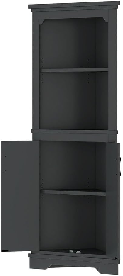 Corner Cabinet, Farmhouse Tall Corner Cabinet with Doors and Adjustable Shelves, Bar Storage Cabinets with Home Space Saver for Kitchen, Living Rooms, Laundry Room (Black)
