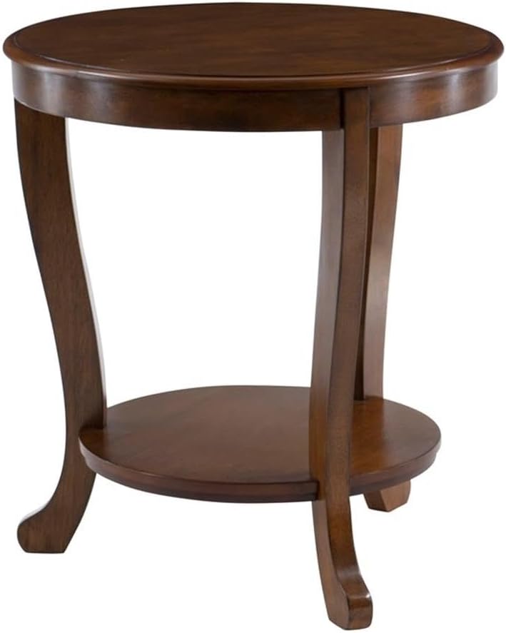 Pemberly Row Round Transitional Wood Side Table, Hazelnut Brown Finish, 22' W x 22' D x 24' H, MDF Acacia Oak Construction, Lower Shelf for Storage, Accent Table for Living Room or Bedroom Use