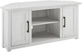 Pemberly Row Modern Rustic Wood Corner TV Stand, 48 in, Whitewash Finish, Fits TVs Up to 50 in, Adjustable Shelving, Cable Management, Antique Brass Hardware, MDF Construction, Living Room