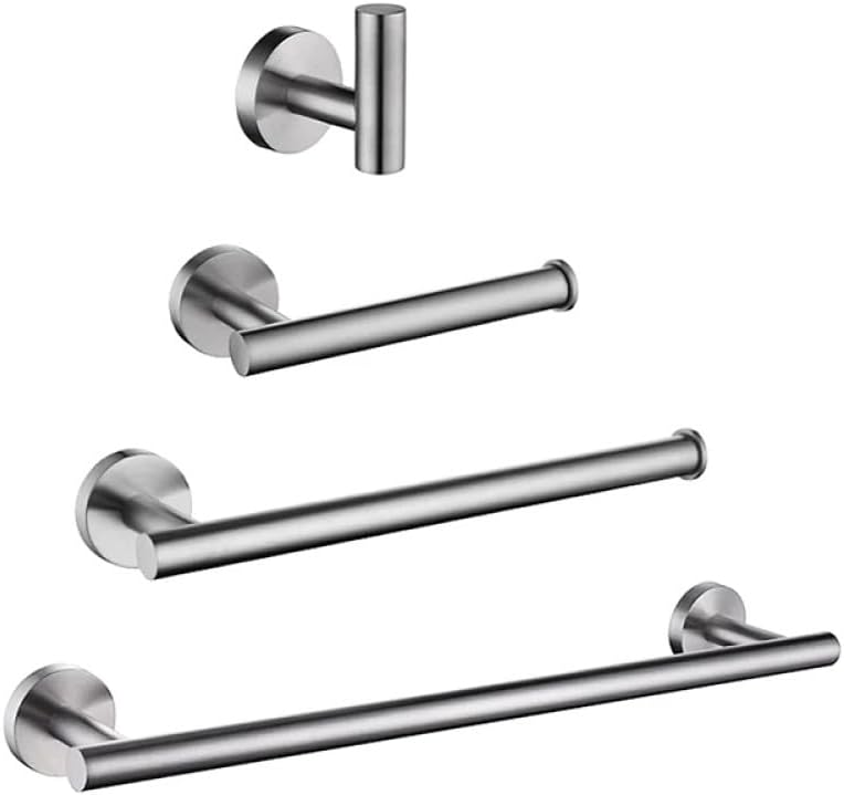 Bathroom Accessories Kit Chrome Stainless Steel Black Gold Round Wall Mounted Hand Towel Bar Toilet Paper Holder Robe Hooks,SS,4 Piece Set 45