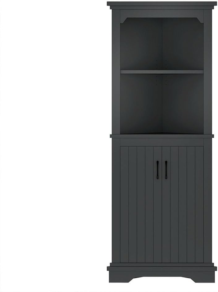 Corner Cabinet, Farmhouse Tall Corner Cabinet with Doors and Adjustable Shelves, Bar Storage Cabinets with Home Space Saver for Kitchen, Living Rooms, Laundry Room (Black)