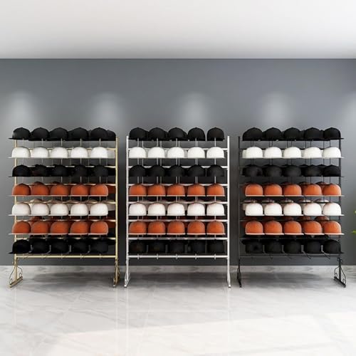 Adjustable Metal Floor Standing Hat Display Rack with Large Capacity for Baseball Caps & Wigs, 4 Smooth Swivel Casters, Stylish White Organizer