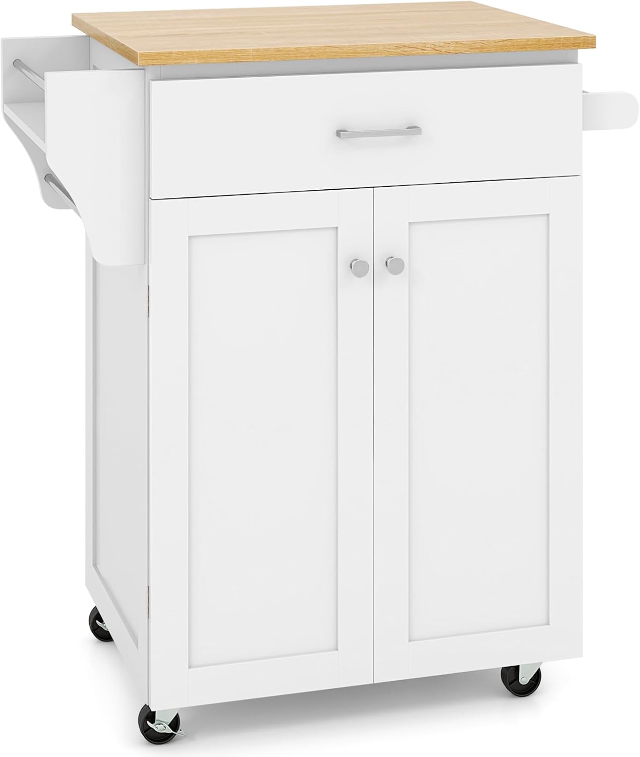 Kitchen Island, Rolling Kitchen Carts on Wheels with Storage Cabinet, Drawer, Spice Rack, Towel Bar, Modern Serving Trolley Cart Island Table for Dining Room, White, 32.5' L x 19' W x 36' H