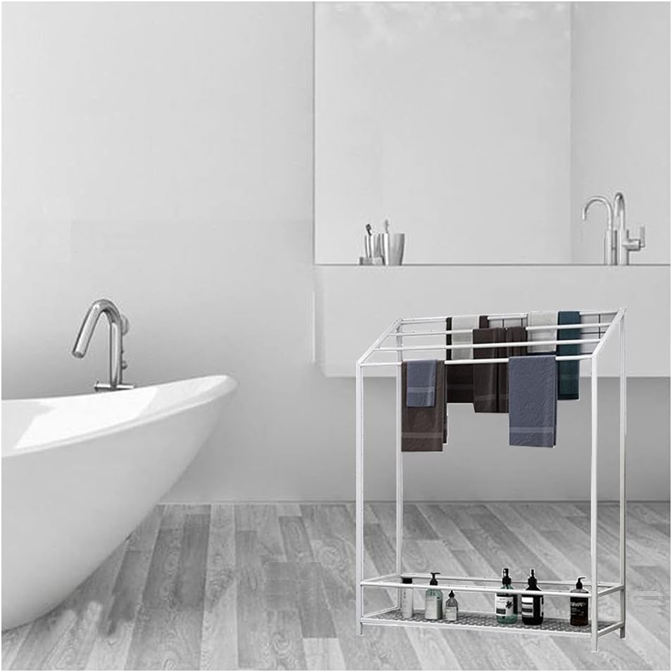 Exquisite Bathroom Shelves Towel Rack Stand Alone, Freestanding Towel Holder Rail with 4 Stainless Steel Bar and Bottom Storage Shelf, Accessories Organizer for Bathroom