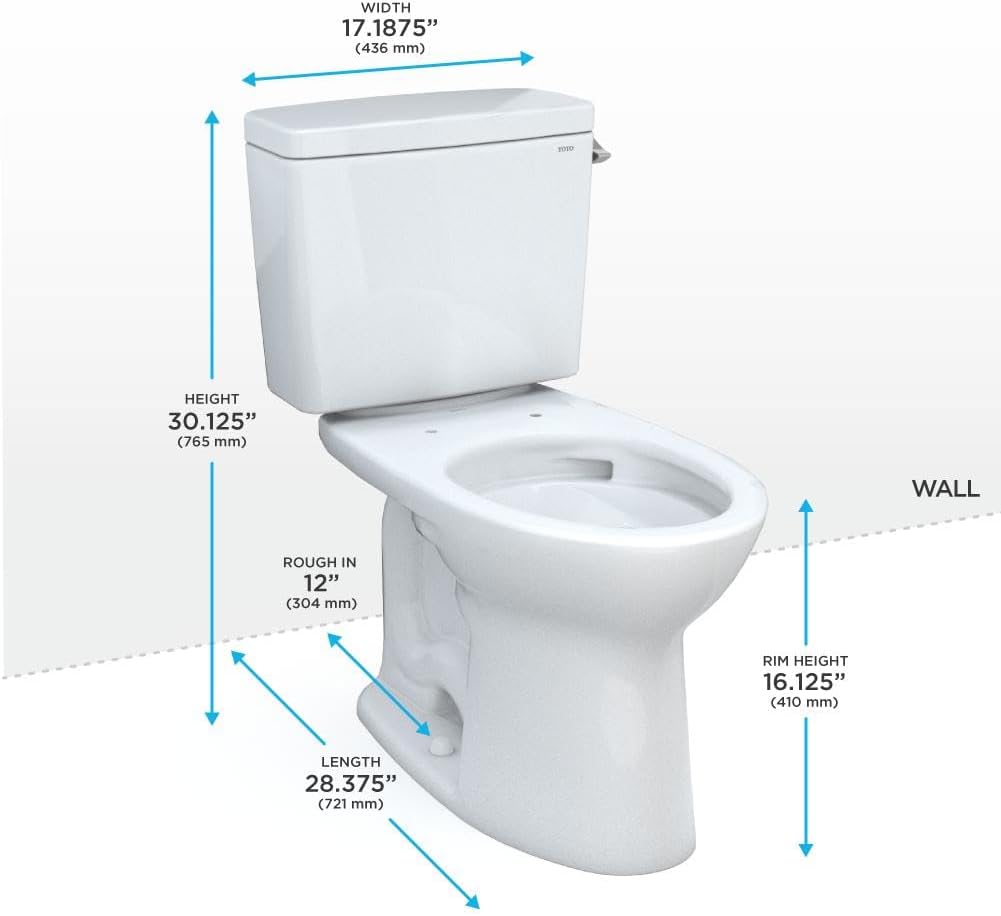 TOTO Drake Two-Piece Elongated 1.28 GPF Universal Height TORNADO FLUSH Toilet with CEFIONTECT and Right-Hand Trip Lever, Cotton White - CST776CEFRG#01