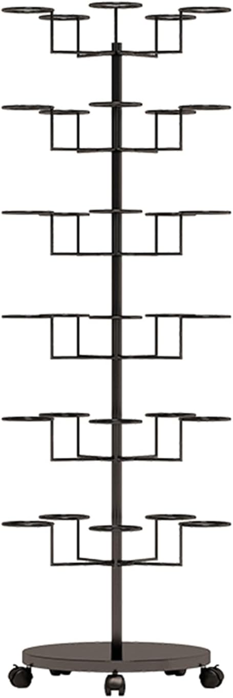 Hat Display Rack Rotating Floor-Standing Hat Stand Adjustable Hat Headwear Rack Baseball Cap Organizer with Wheels Metal Hat Storage Holders (Black 6 Tiers)