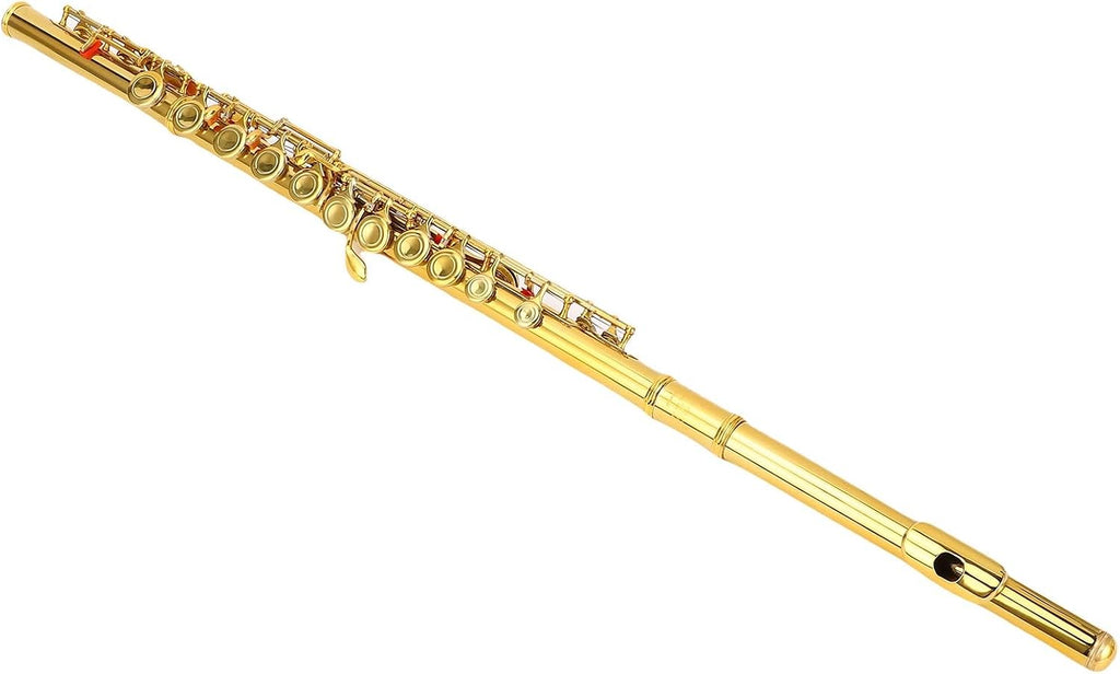 16 Keys C Flute Professional Closed Hole Cupronickel Flute Instrument with Split E Key Ergonomic Design for Beginner Student Adult Orchestra Performance Gold