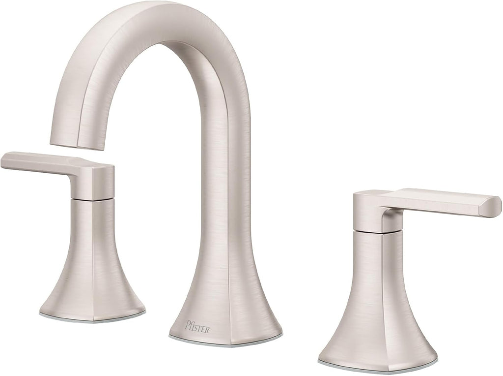 Pfister Vaneri 2-Handle Widespread Bathroom Sink Faucet 3-Hole NSF Certified Spot Defense Brushed Nickel Finish with Push & Seal Drain TiteSeal Technology LF049VRIGS