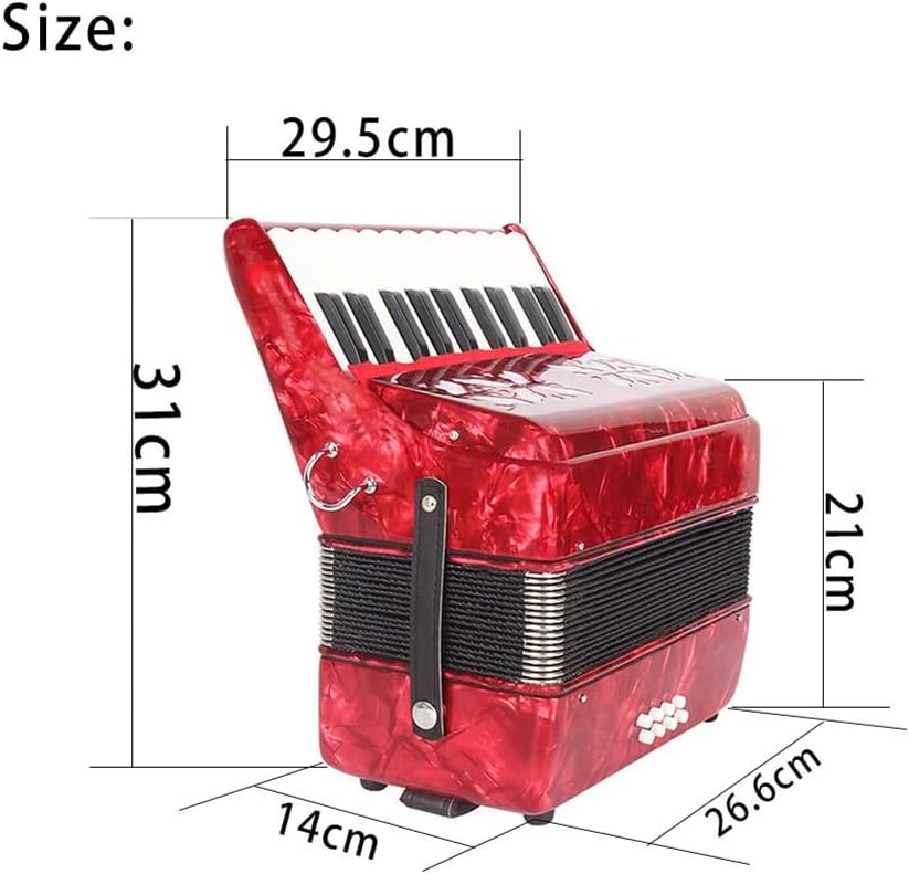 22 Buttons Accordion, 22 Keys 8 Bass Exquisite Celluloid Piano Accordion with Adjustable Straps, Professional Musical Instruments for Adults Beginners (Color : Red)