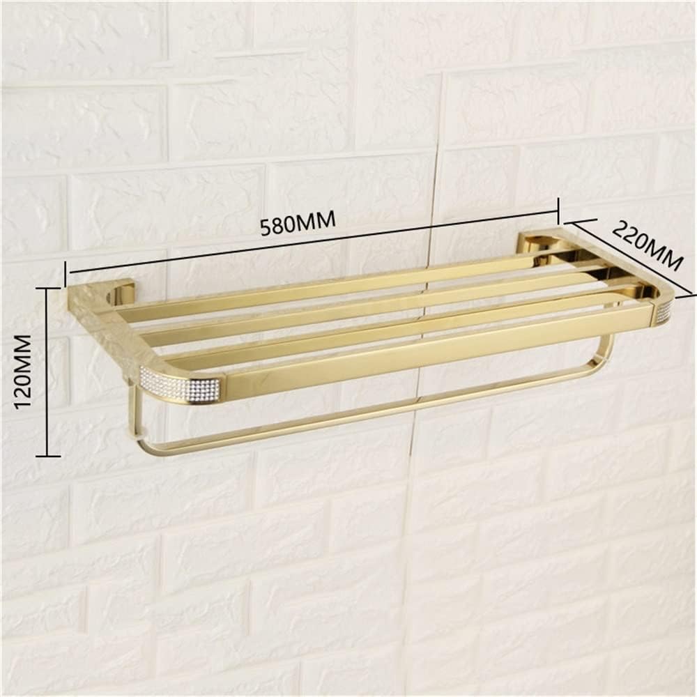 Crystal Gold Chrome Bathroom Hardware, Towel Holder, Double Layer Rail Rack Bar Toilet Bath Shelf Kitchen Accessories Bathroom (Color : Chrome) (Gold)