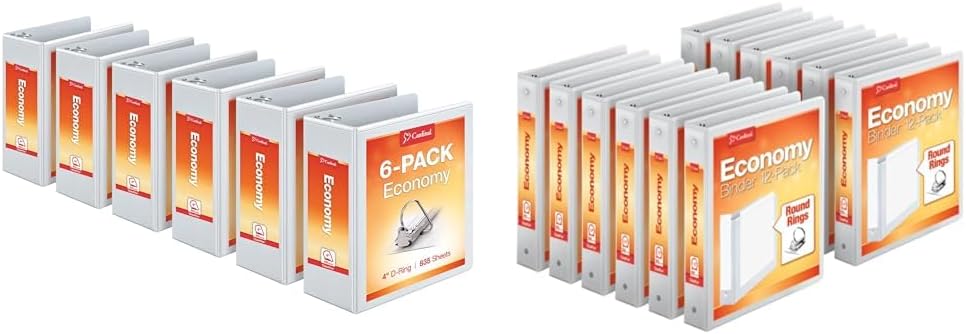 Cardinal Economy Binders Bundle - 4' Slant-D Rings Holds 835 Sheets Case of 6 & 1.5' Round Rings Holds 350 Sheets Carton of 12