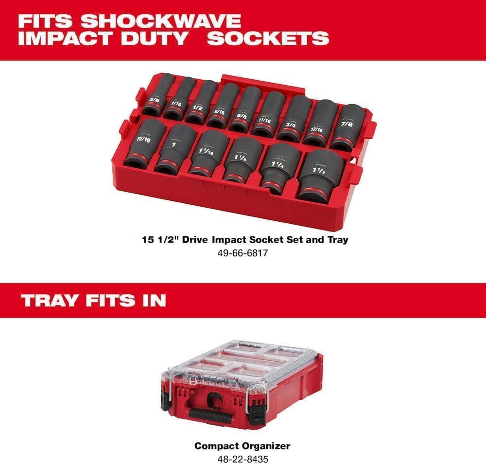 49-66-6817 Impact Socket Set, Socket Set for Milwaukee Shockwave Impact Duty Socket 1/2' Drive Sae Tray Set - 15PC