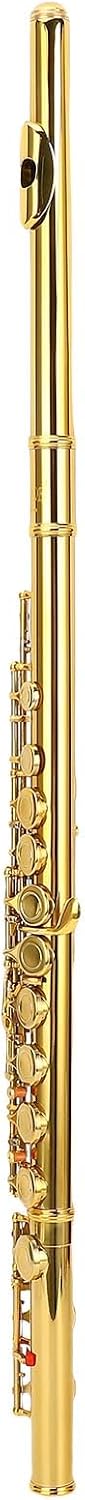 16 Keys C Flute Professional Closed Hole Cupronickel Flute Instrument with Split E Key Ergonomic Design for Beginner Student Adult Orchestra Performance Gold