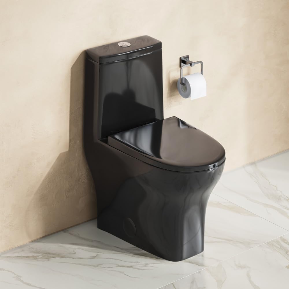 Sublime II One-Piece 12' Rough-in 1.1/1.6 GPF Dual Top Flush Round Compact Toilet in Glossy Black