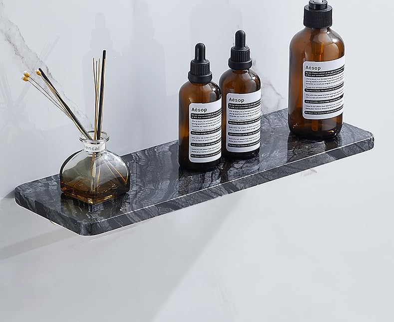 Marble Paper Towel Holder, Towel Rod, Wall Mounted Toilet Paper Holder, Shelf, black-50 Long Shelf