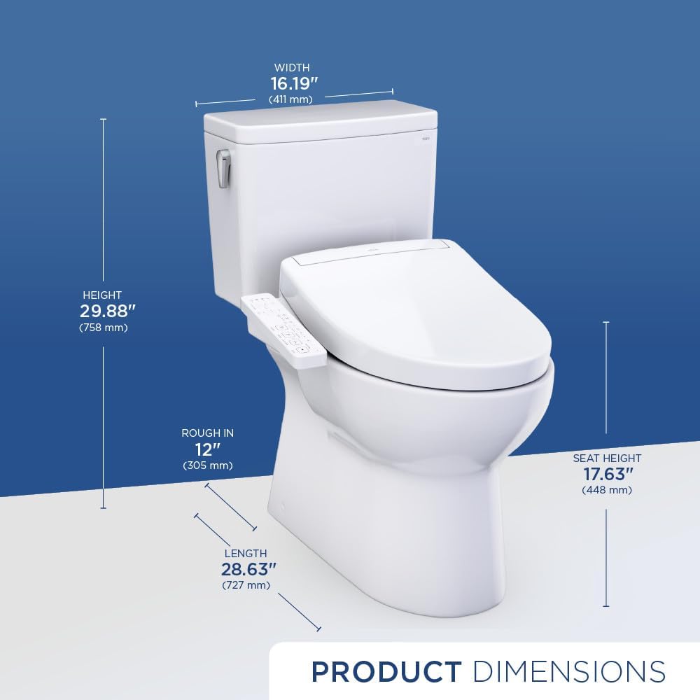 TOTO® Glaston™ WASHLET®+ S2 Two-Piece Elongated 1.0 GPF Universal Height Toilet with CEFIONTECT®, Cotton White - MW4723346CUFG#01