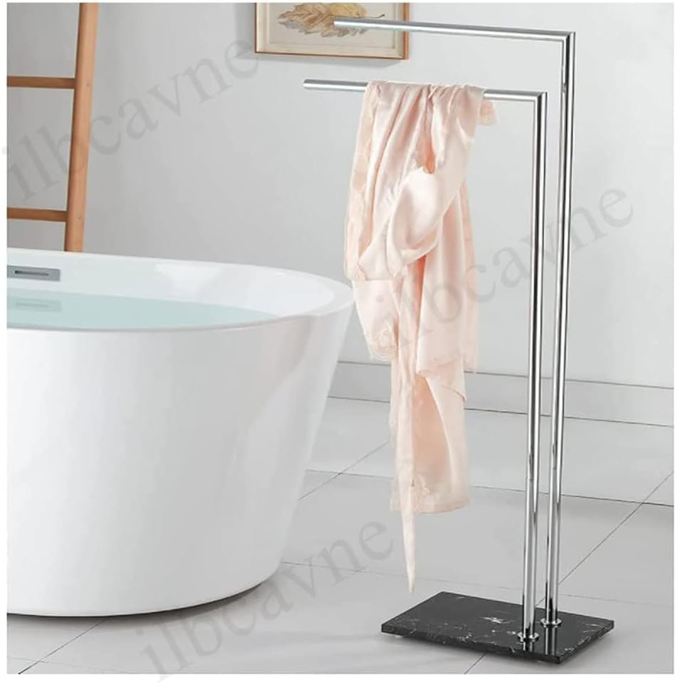 Freestanding Towel Holder with Double Bars Black/Silver Towel Rail Stand for Bathroom Clothes Drying Rack Airer