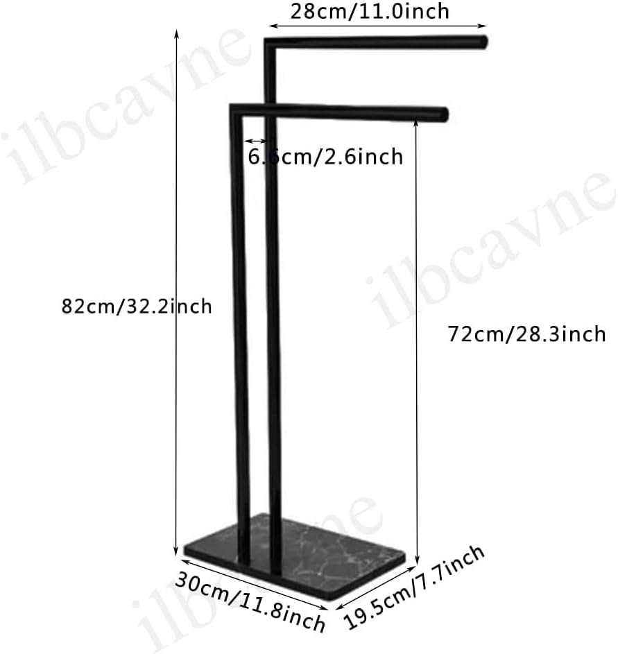 Freestanding Towel Holder with Double Bars for Bathroom Towel Rail Stand and Clothes Drying Rack Airer in Black Color