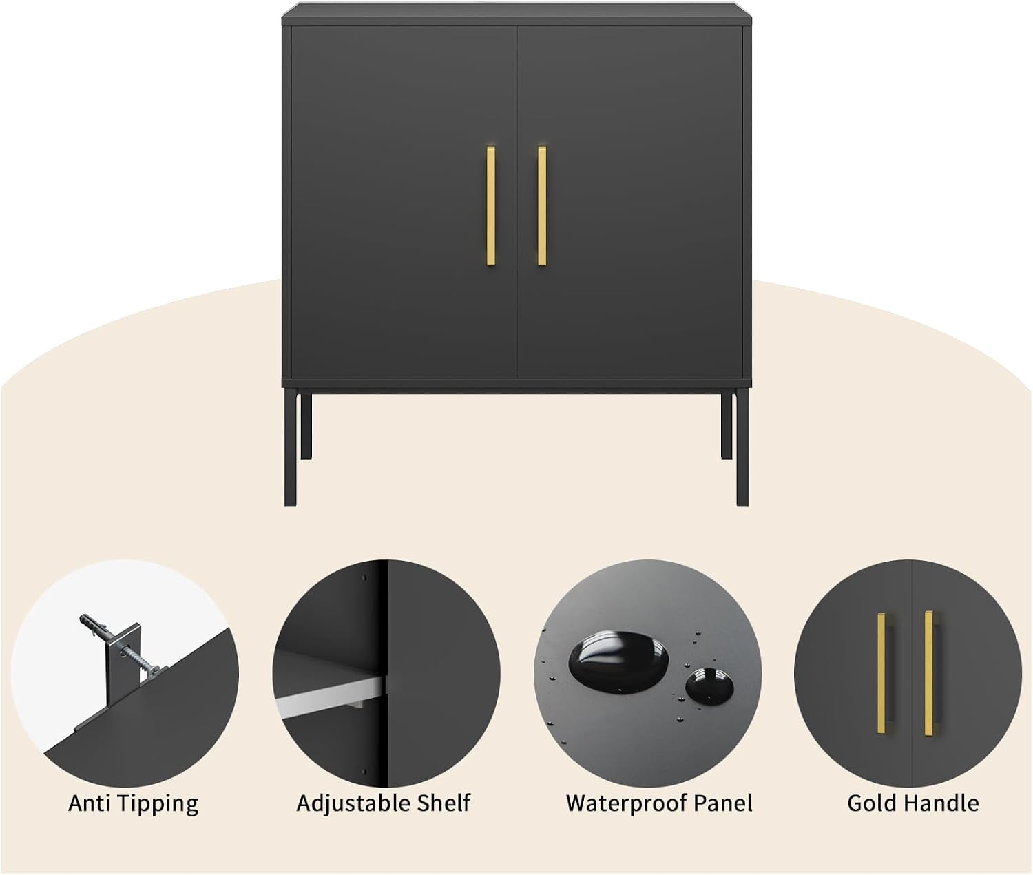 LYNSOM Storage Cabinet with Doors, Set of 2, Modern Buffet Cabinet with Storage, Kitchen Sideboard Buffet, Black Wood Accent Cabinet for Living Room, Bedroom, Hallway, Entryway, Office, Black