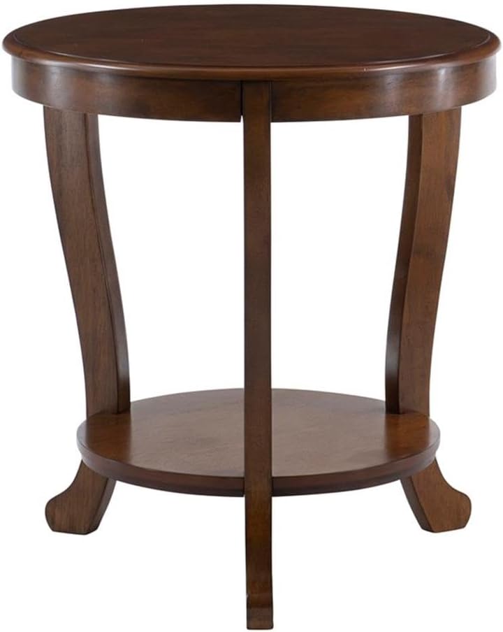 Pemberly Row Round Transitional Wood Side Table, Hazelnut Brown Finish, 22' W x 22' D x 24' H, MDF Acacia Oak Construction, Lower Shelf for Storage, Accent Table for Living Room or Bedroom Use