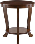 Pemberly Row Round Transitional Wood Side Table, Hazelnut Brown Finish, 22' W x 22' D x 24' H, MDF Acacia Oak Construction, Lower Shelf for Storage, Accent Table for Living Room or Bedroom Use